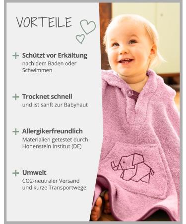 ULLENBOOM Bateponcho Babily - 100% Cotton Terry Baby Bath Towel & Robe for 1-3 Years Oeko-Tex Certified Made in EU - Ideal Pink Gift - Buy Online on GoSupps.com