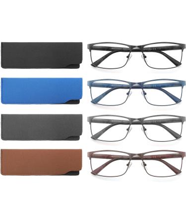 MODFANS 4 Pack Reading Glasses for Men - Blue Light Filter Metal Frame Rectangle Style Stainless Steel +2.50 - International Shipping Available - Buy Online on GoSupps.com