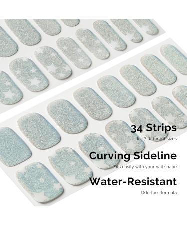 NAILOG Semi Cured Gel Nail Strips 34 pcs Salon-Quality Gel Nail Stickers Long Lasting Nail Wraps for Women with Soft Gel Finish Shimmery Stars - Buy Online on GoSupps.com