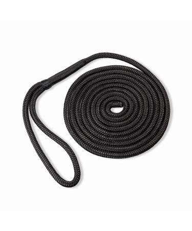ACY Marine- Double Braided Nylon Dock Line - Boat Rope - Marine and Pontoon Accessories - Braided, Reinforced Boat Ropes and Ties for Docking - Stretch Resistant with 12 Spliced Loop for Mooring Black 3/8-Inch x 15-Feet