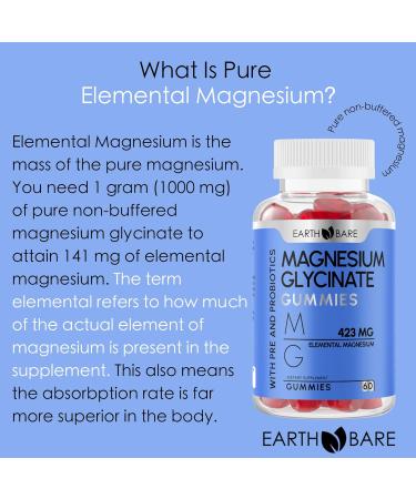 Earth Bare Magnesium Glycinate Gummies - High Potency 423mg Elemental Magnesium - Pre & Probiotics - 60 Count - Buy Online on GoSupps.com