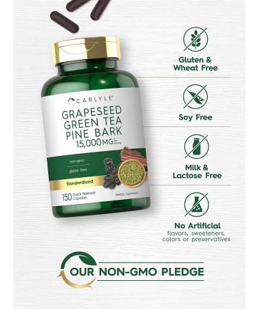 Carlyle Grapeseed Green Tea Pine Bark Capsules | 15,000mg | 150 Count | Non-GMO & Gluten-Free - Buy Online on GoSupps.com