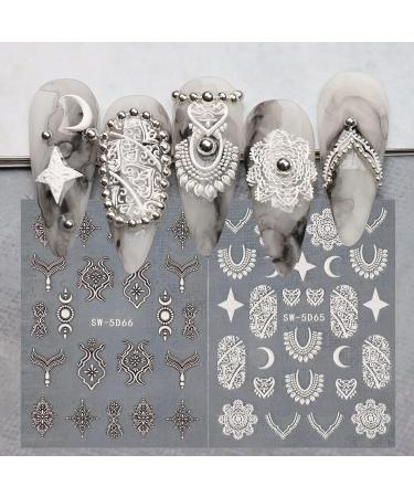 Embossed Bohemian Retro Lace Nail Art Stickers - 4 Sheets for Women and Girls - Buy Online on GoSupps.com