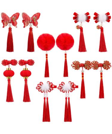 6 Pairs Baby Girls Chinese Style Hair Clips New Year Hairy Furry Balls Barrettes Tassels Qipao Hair Pins with Bows Lantern Butterfly Decor for Christmas Spring Festival  Red - Buy Online on GoSupps.com