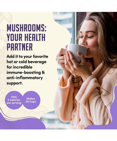 Nature's Harvest Mushroom Powder Turmeric Latte Mix - 35 Servings - Shroom Magic 5 Mushroom Blend with Reishi, Chaga, Cordyceps, Lion's Mane & Turkey Tail - 2.36oz Pack - Hot & Cold Drink Mix - Buy Online on GoSupps.com