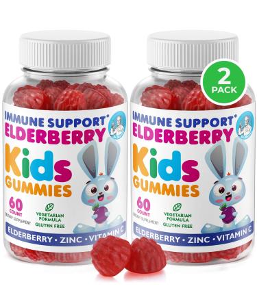 Elderberry Gummies for Kids (2 Pack) Natural Immune System Booster and Health Support with Black Sambucus Elderberries Extract - Vitamin and Zinc Herbal Immunity Boost Supplement for Childre 60 Count (Pack of 2)
