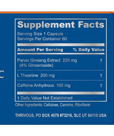 Thrivous Surge - Jitter-Free Caffeine Pills with L-Theanine & Ginseng | 100mg Caffeine 200mg L-Theanine | Natural Nootropic Supplement - 60 Capsules - Buy Online on GoSupps.com