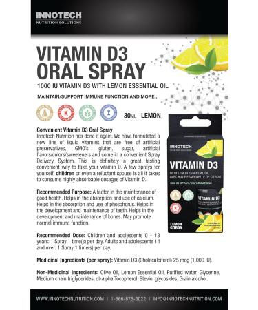INNOTECH Nutrition: Vitamin D3 Oral Spray, Lemon Flavour - 30 ml - Buy Online on GoSupps.com