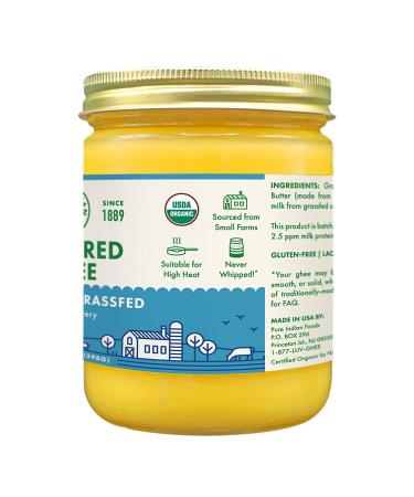 Pure Indian Foods Grassfed Organic Cultured Ghee 14 oz - Pasture Raised, Lactose-Free, Gluten-Free, Non-GMO, Paleo, Keto-Friendly - Batch Tested for Casein and Whey - 1 Pack - Buy Online on GoSupps.com