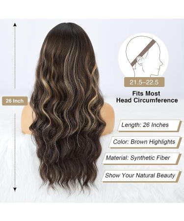 Bogsea Long Wavy Brown Wig with Bangs - 26 Inch Heat Resistant Synthetic Fiber for Women - Buy Online on GoSupps.com