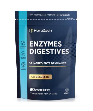 Enzyme Digestives Complexe avec Chlorhydrate de B ta ne | Lactase Prot ase Cellulase Amylase Lipase et Cellulase pour la Digestion | 90 Comprim s V g taliens | by Horbaach