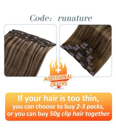Runature Ombre Clip In Extensions - Real Hair Balayage Dark Brown & Caramel Blonde #4/27/4 - 50cm 120g 7PCs - Buy Online on GoSupps.com