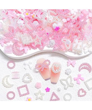 Nail Art Decoration - 350 Pieces White Pink 3D Charms & Pearls for DIY Nail Decor | Bear Butterfly & Bow Jewelry for Girls & Women - Buy Online on GoSupps.com