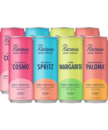 Recess Zero Proof Craft Mocktails Alcohol Free Drinks With Adaptogens Non-Alcoholic Beverage Replacement Mixer Celebration Party (Happy Hour Sampler 12oz Pack of 12)