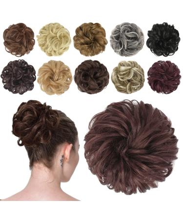 FESHFEN Messy Bun Hair Piece Hair Bun Scrunchies Synthetic Wavy Curly Chignon Ponytail Hair Extensions Thick Updo Hairpieces for Women Girls Kids 1PCS Dark Auburn 38 g (Pack of 1) 33# Dark Auburn