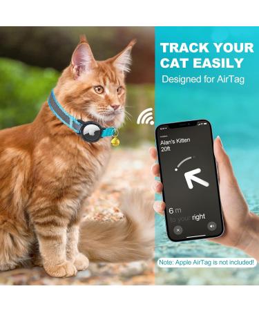 Reflective AirTag Cat Collar with Bell - GPS Tracker for Small Pets - Blue S (23-33cm) - Buy Online on GoSupps.com