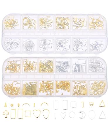2 Boxes Nail Art Accessories Hollow Nail Art Studs Manicure Sequins Gold Nail Charms Rhinestone Stickers Nail Art Decoration Exquisite Manicure Decors Gem 3d Zinc Alloy Metal