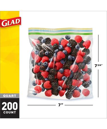 Glad Quart Zipper Food Storage Bags, 200 Count - Pack of 4 | Clear Plastic Bags for Trash & Food Storage (79106) - Buy Online on GoSupps.com