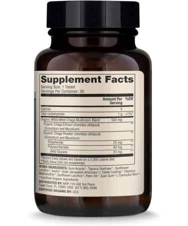 Dr. Mercola Organic Chaga Mushroom Dietary Supplement - 30 Tablets | Non GMO, Gluten Free, Soy Free | USDA Organic Certified - Buy Online on GoSupps.com