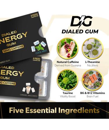 Dialed Energy Caffeine Gum (112 Pieces) | 50mg Caffeine | Sugar Free & Aspartame Free Gum with L-theanine + Taurine + Vitamin B12 + B6 | Nootropic Energy & Focus Supplement - Xylitol Gum | (Cool Mint) - Buy Online on GoSupps.com