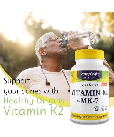 Healthy Origins Vitamin K2 MK-7 100mcg - 180 Vegetarian Softgels | High Strength, Lab Tested, Gluten-Free, Non-GMO - Buy Online on GoSupps.com