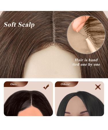 Feshfen Long Wavy Brown Lace Front Wig - 65cm Synthetic Hair for Women | Natural Wavy Middle Parting - Buy Online on GoSupps.com