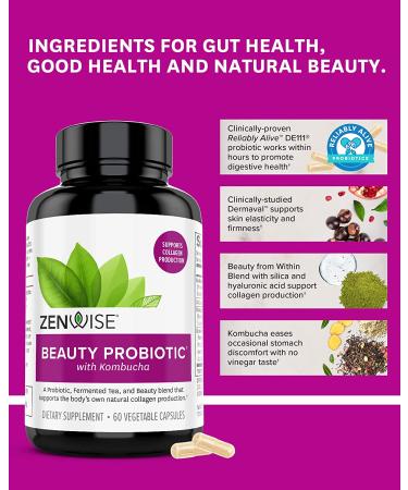 Zenwise Probiotic + Kombucha + Beauty - 60 Veg Capsules for Digestive Health - Buy Online on GoSupps.com