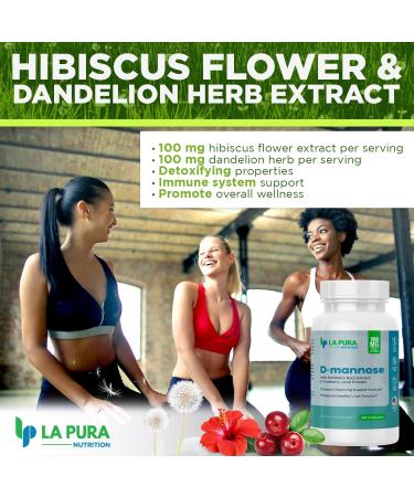 LaPura D-mannose 1000 mg Supplement with Cranberry Juice Powder, Hibiscus Flower & Dandelion Herb Extract, 60 Capsules - Natural Cleansing Support, Healthy Liver, Bladder, Urinary Tract Function 60 Count (Pack of 1) - Buy Online on GoSupps.com