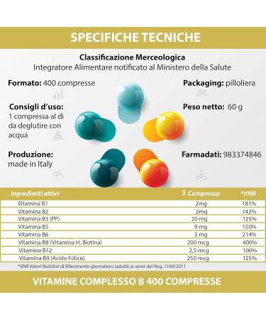  LABOTTEGADEGLIINTEGRATORI B complex vitamins 400 tablets 1 per day | Suitable for vegetarians | Fatigue | Immune system | Energy | Hair and skin health - Buy Online on GoSupps.com