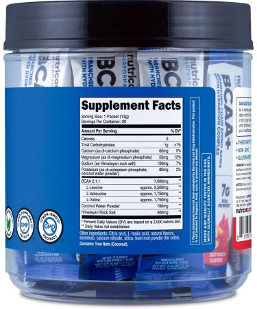 Nutricost BCAA+ Hydration - Fruit Punch - 20 Stickpacks - 0.5 Oz. - Buy Online on GoSupps.com