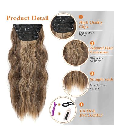 20 Wavy Synthetic Clip-In Hair Extensions - 4PCS Thick Double Weft Hairpieces for Women in Ombre Honey Blonde - Buy Online on GoSupps.com