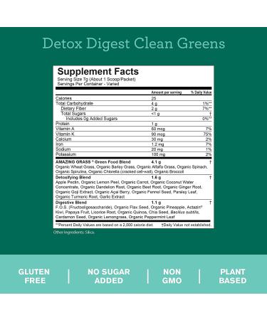 Amazing Grass Greens Blend Superfood Powder with Spirulina, Chlorella, Beet Root, Digestive Enzymes & Probiotics - Detox & Digest - 15 Servings - Buy Online on GoSupps.com