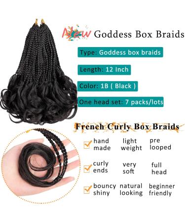 LIYATE French Curl Crochet Braids 12 Inch 7 Packs Black - Goddess Box Braids Crochet Hair for Women with Curly Ends - Pre Looped French Curl Braiding Hair Extensions - Buy Online on GoSupps.com