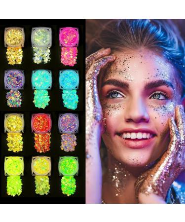  AOOWU Luminous glitter gel 12 brilliant colors for face body gel with glitter for face and body sticker luminous effect Carnival Glitter with box for party makeup (A) - Buy Online on GoSupps.com