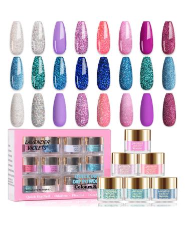 Lavender Violets Fast Drying 12 Colors Dip Powder Nail Kit Glitter Silver Blue Purple and Red 0.5 oz/bot. Large Capacity Dipping Powder Colors Refill Set Acrylic Dip Powder Starter Set J74C