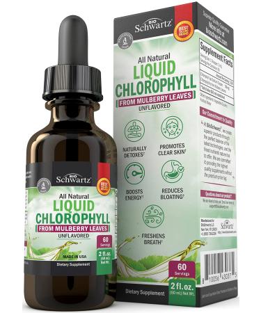 Chlorophyll Liquid Drops for Skin & Immune Support - Natural Detox Energy Booster & Digestion Support - Liquid Chlorophyll Deodorant for Women & Men - Vegan Unflavored & Alcohol Free - 60 Servings