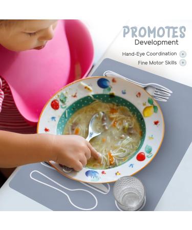 Montessori Toddler Silicone Placemat - Non-Slip & Easy-to-Clean Dining Mat for Kids - Eco-Friendly Grey - Buy Online on GoSupps.com