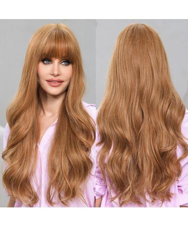 EMMOR Blonde Wigs for Women Long Curly Wigs with Bangs Heat Resistant Fiber Synthetic Wigs Daily Natural looking