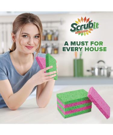 SCRUBIT Cellulose Scrub Sponge - 6 Pack Kitchen Cleaning Sponges for Dishes, Pans, Pots - Dishwashing Sponge Set - Buy Online on GoSupps.com