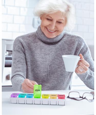 ZIKEE Arthritis-Friendly Weekly Pill Organizer with Spring Loaded Design - 7 Day Portable Pill Box Case - Large Compartment for 9 Fish Oils - BPA-Free Container for Medications and Supplements - Buy Online on GoSupps.com