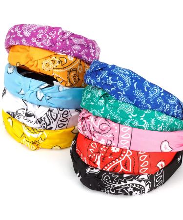 Ondder 10 Pack Bandana Headbands for Women - Non Slip Turban Paisley Design - Wide Knotted Top Knot Hairbands - Buy Online on GoSupps.com