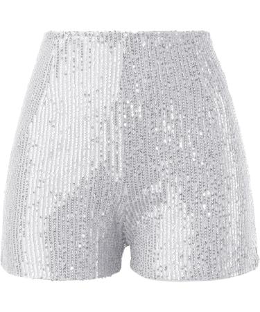 Shop Duohropke Women s Metallic Hot Pants | High Waist Sequins Glitter Shorts for Dance Disco & Carnival - XL White - Buy Online on GoSupps.com