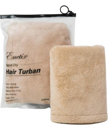 ENETIX Microfiber Hair Towel for Women - Quick-Dry Super Absorbing Anti-Frizz Turban (25x70 cm Khaki) | Fast Drying Hair Towels - Buy Online on GoSupps.com