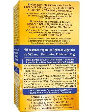 Propolis Capsules 12% Flavonoids | Reinforced Formula With Reishi Echinacea Agaricus | Enriched with Copper Iron Vitamin C and D | 40 Api-Nature Capsules - Buy Online on GoSupps.com
