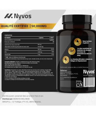 Maca Noire Ultra 50.000 mg Ultra Concentr 100:1 avec Zinc Vitamine B6 & Calcium 120 G lules V ganes pour nergie Nocturne Vitalit Masculine & Testost rone Naturelle Produit Europ en Nyvos - Buy Online on GoSupps.com