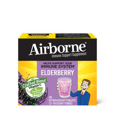 Airborne Elderberry + Zinc & Vitamin C Effervescent Tablets Immune Support Supplement With Powerful Antioxidant Vitamins A C E 30 Fizzy Drink Tablets Elderberry Flavor Elderberry 30.0 Servings (Pack of 1)