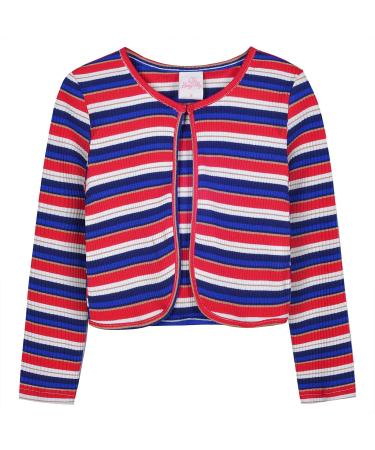 BONNY BILLY Girls Cardigan Long Sleeve Knitted Cotton Bolero Shrug Kids Clothing 10-11 Years Stripe Red