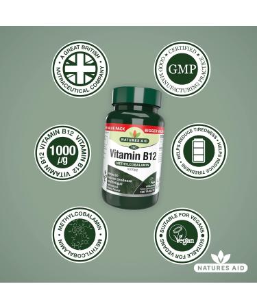 Natures Aid Vitamin B12 Methylcobalamin Cherry Flavour 180 Tablets - One-A-Day Formula - Buy Online on GoSupps.com
