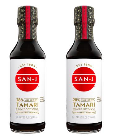 San-J Gluten Free Tamari Soy Sauce, Reduced Sodium | Vegan, Kosher, Non GMO, FODMAP Friendly | Made with 100% Soy | Full Flavored Low Sodium Soy Sauce | 10 Fl Oz (Pack of 2)