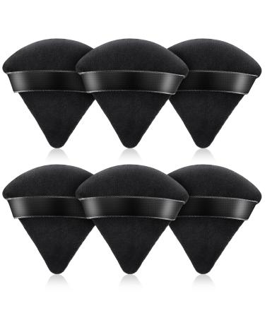 D Powder Puff Triangle Makeup Puffs for Loose Setting Powder Face Body, Foundation Blender Velour, Super Soft Eye Makeup Wedges Beauty Tools 6 PCS Black